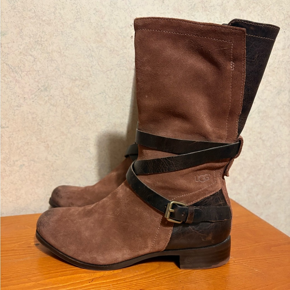 UGG Deanna Mid Riding Boots Brown Suede and Leather women’s size 6